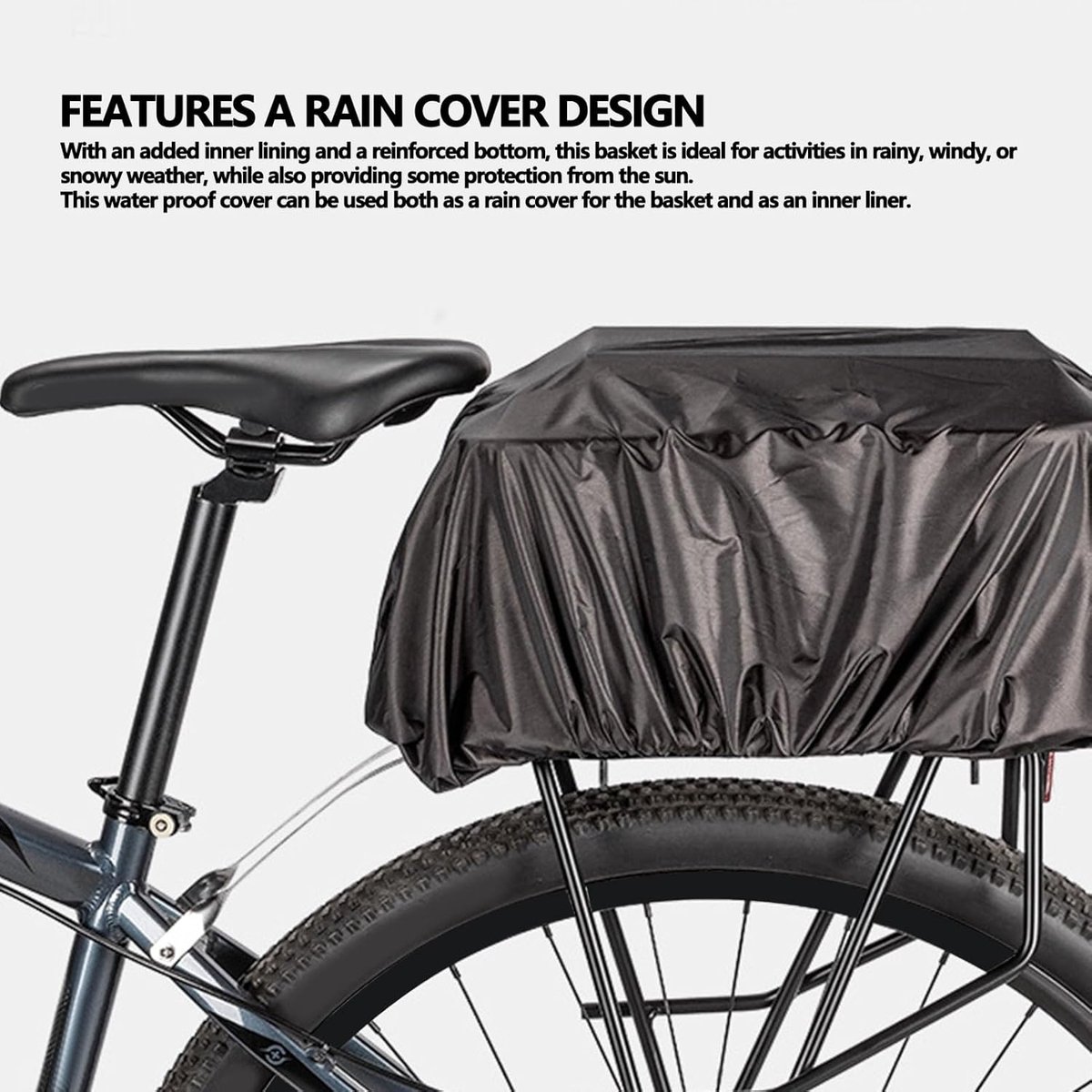 Fietsmand Achter - Fietsenrek Mand - Boodschappen Vervoeren - Met Regenhoes - 35x30x16.5 cm - Zwart