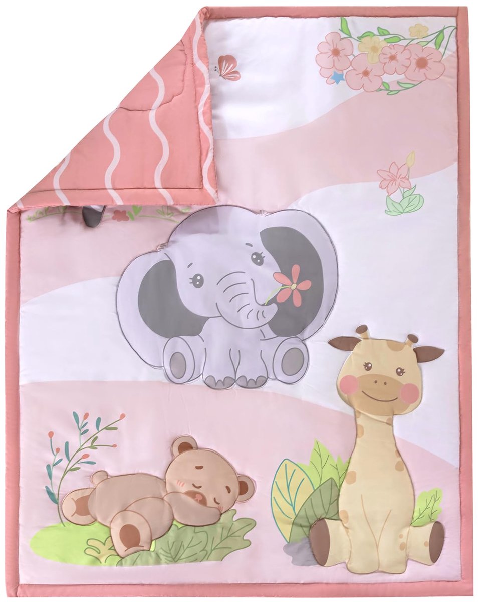 SnelShoppen - Roze Safari Dier Baby Peuter Deken Quilt 80x104cm - Kinderbed Gooi Deken voor Jongens en Meisjes - Perfect voor Kinderkamer en Wieg
