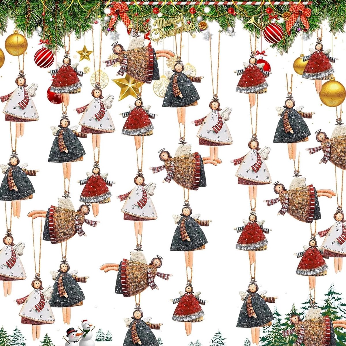 20 stuks houten engel kerstversieringen, houten kerst kleine engel ornamenten, mini hangende engelen voor kerstbomen, open haarden, deuren