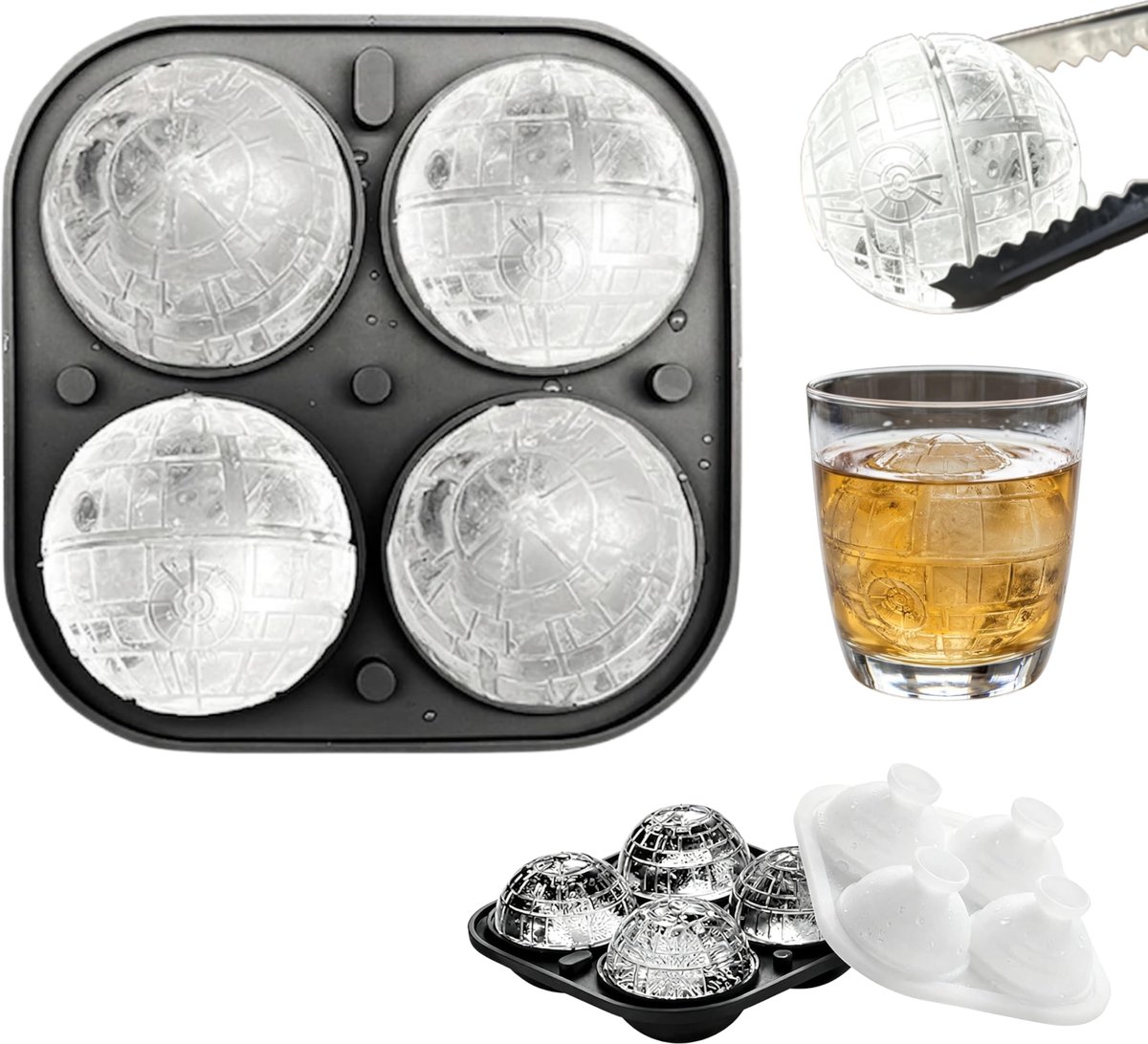 Ijsblokjesvormen, siliconen bol (6 cm), siliconen ijsblokjesvorm, bolvormige siliconen met deksel, grote ronde ijsbolvorm voor whisky en cocktails, stapelbare siliconen vorm voor gin, sap