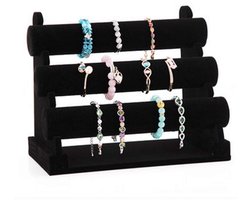 Pinkgarden 3-laags fluwelen sieradenstandaard, T-Bar sieradenorganisator, armbandhouder voor armband ketting horloge (zwart)