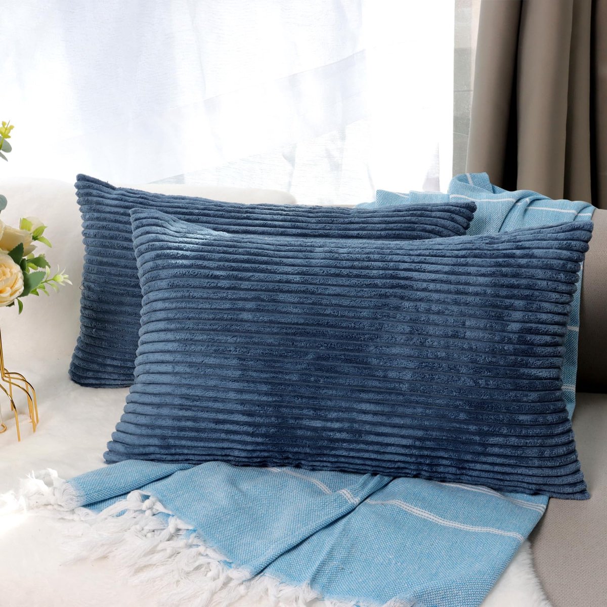 Kussenhoes 30x50 cm, Crème Corduroy Kussenslopen met Onzichtbare Rits voor Bank, Woonkamer en Slaapkamer 2 Stuks