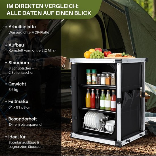 Camping Keuken - Opvouwbare Kast - Outdoor Koken - Aluminium Frame - 80 x 61 x 51 cm - Zwart van Camping — afbeelding 2
