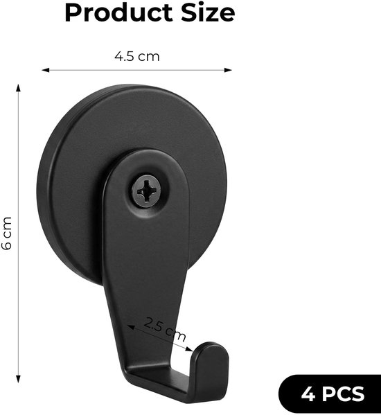 Haken, extra sterk, zwart, magnetische haken met neodymium magneet en siliconen coating, 20 kg trekkracht, magneethaken zonder boren, voor koelkast, keuken, garage, werkplaats, metalen — afbeelding 5