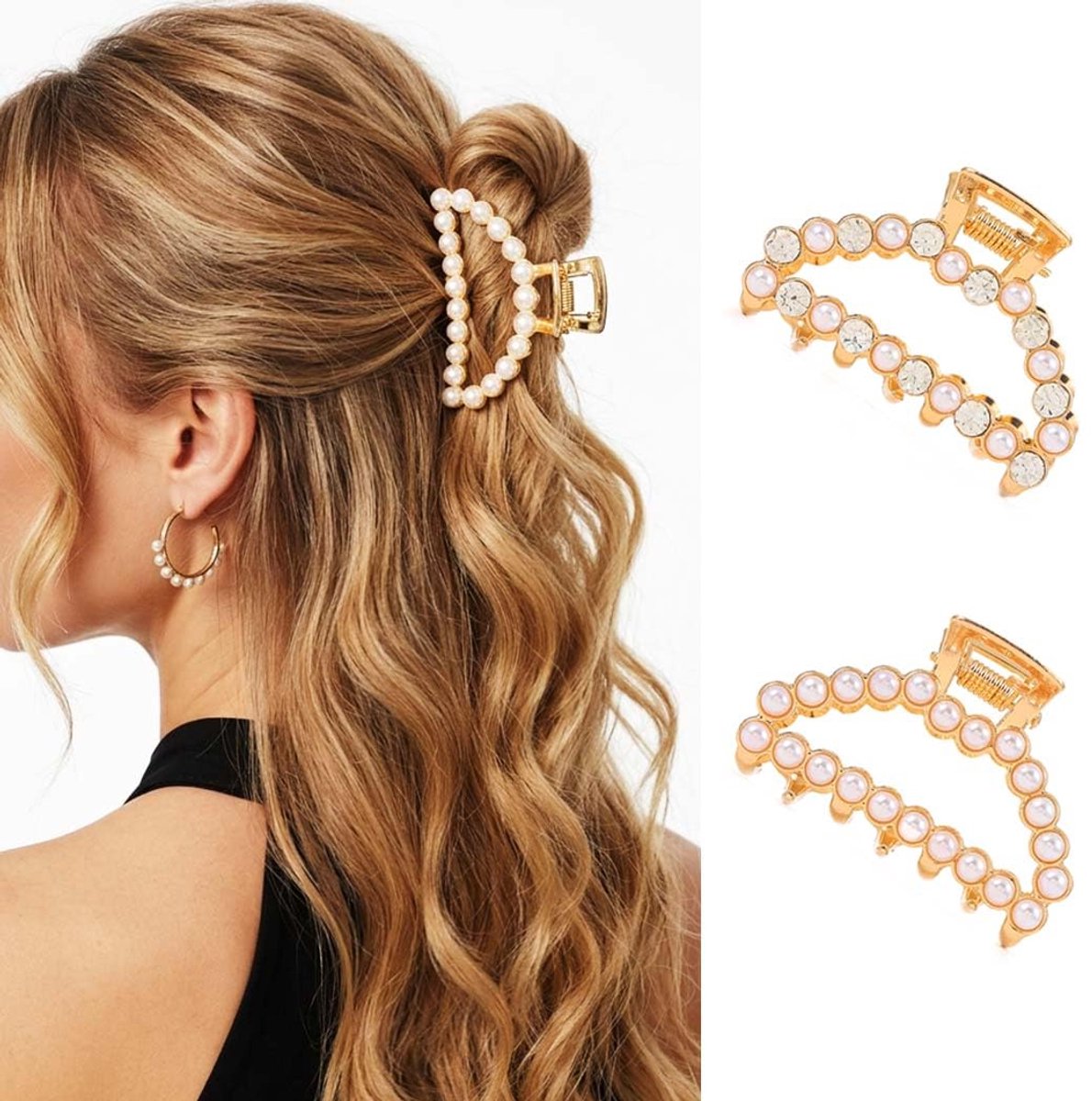 Parel Haarspeldjes Goud Metalen Klauw Clip Strass Haar Klauwen Haaraccessoires Voor Vrouwen