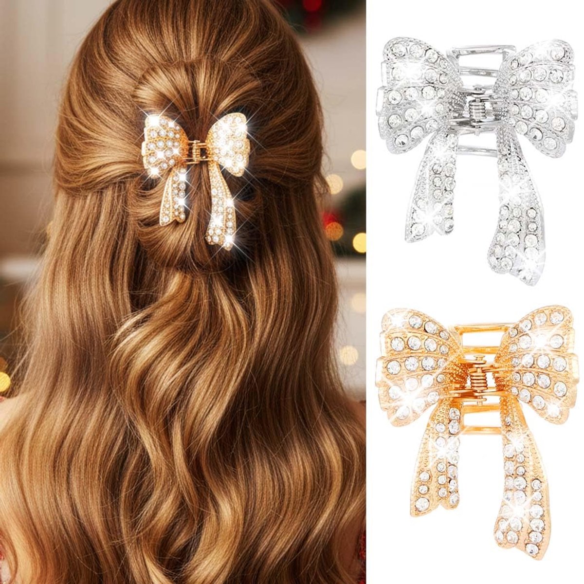 Strass Klauw Clip Gouden Boog Haar Clips Metalen Haar Klauwen Haaraccessoires Voor Vrouwen