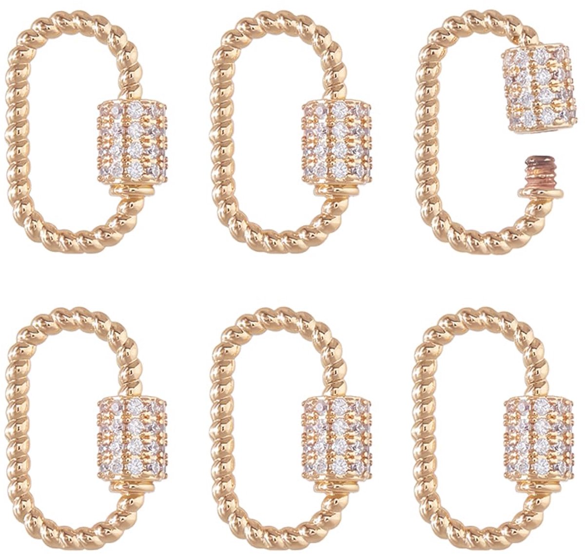 6 stuks karabijnhangers bulk 18K goud geplateerd messing sluiting karabijnhaak met zirkonia schroefkarabijnhaak sloten ovale sleutelhanger clips voor doe-het-zelf sieraden maken