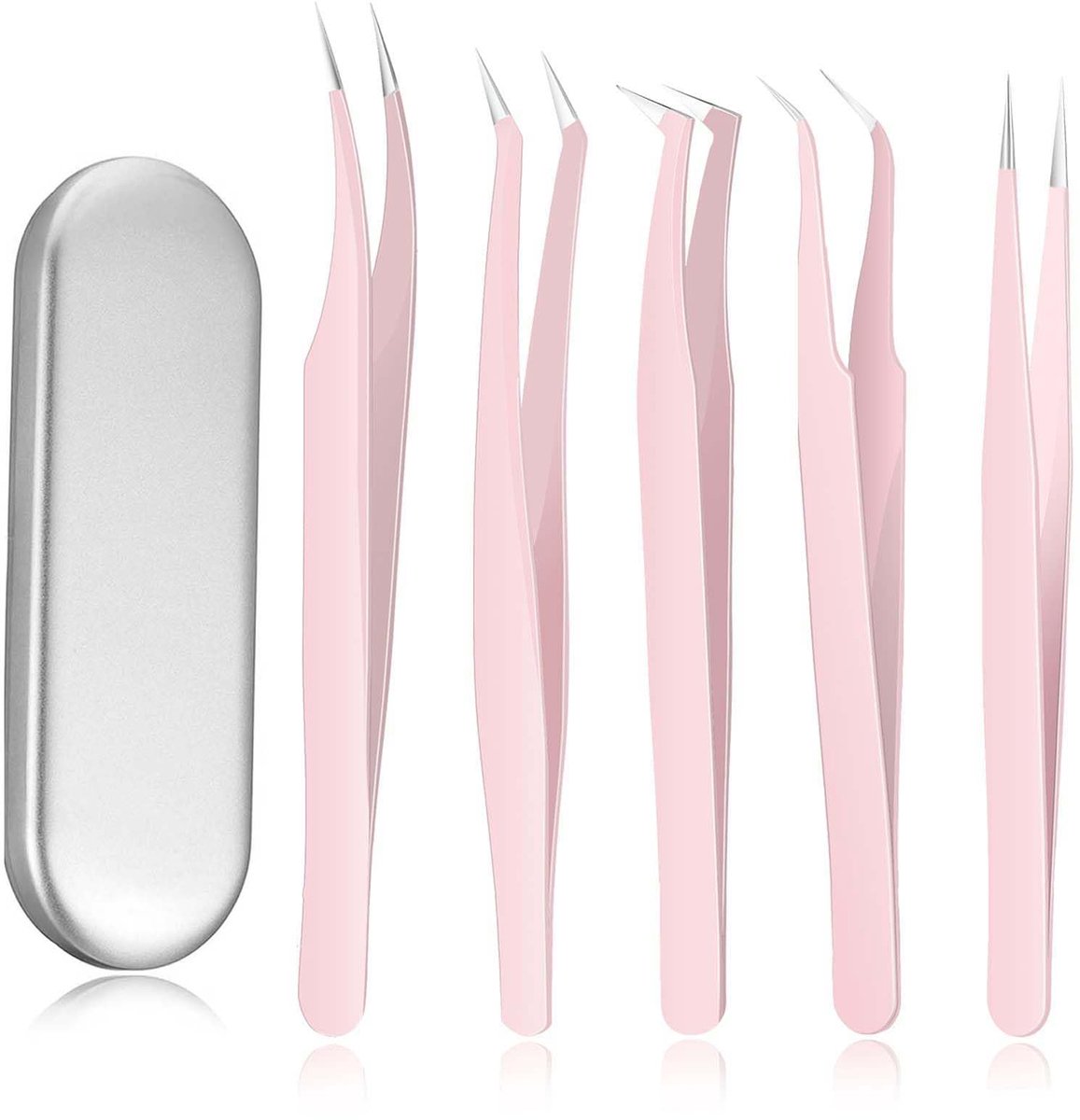 Wimper Extensies Wimper Pincet Sets met Doosje Wimper Extensie Volume Pincet Roestvrij Staal Wimper Pincet Wimper Gebogen Pincet voor Valse Wimper Toepassing (Roze)