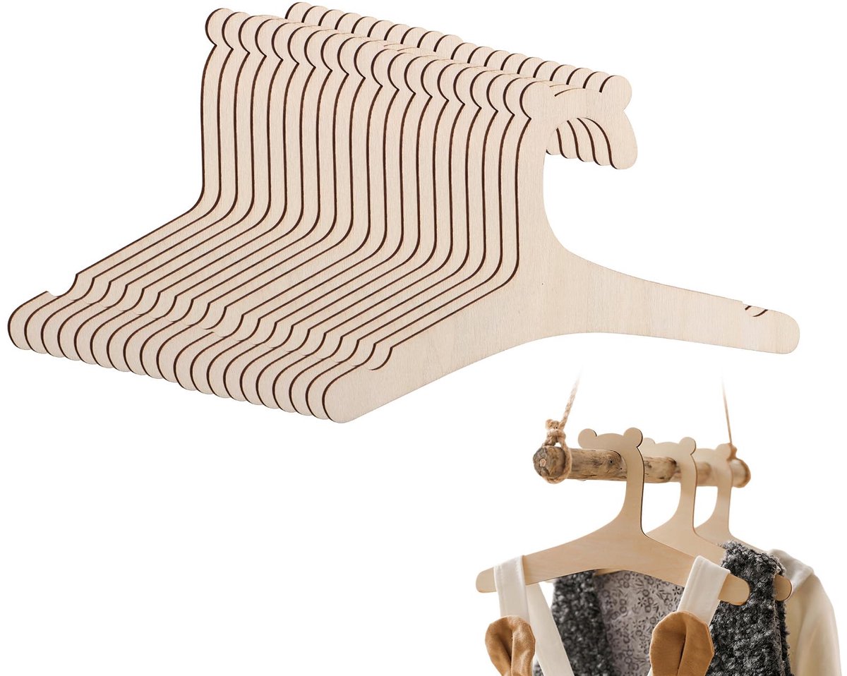 20 stuks babykleerhangers, kinderkleerhangers, hout, babykleerhangers, hout, antislip, opslag, doe-het-zelf, voor kinderkleding, babykleding en kinderen