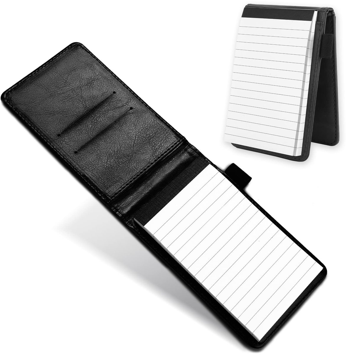 cobee Lederen Pocket Notepad Houder, Mini Memo Boek Draagbare Notebook Zakelijke Notepads Notebook Houder Multifunctionele Notebook voor Kantoor School (zwart)
