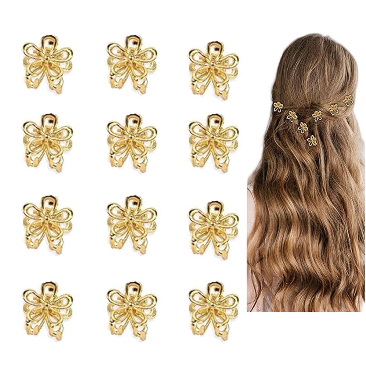 12 stuks Mini Gouden Geometrische Bloemen Haarspeldjes voor Meisjes & Vrouwen, Pack van 12