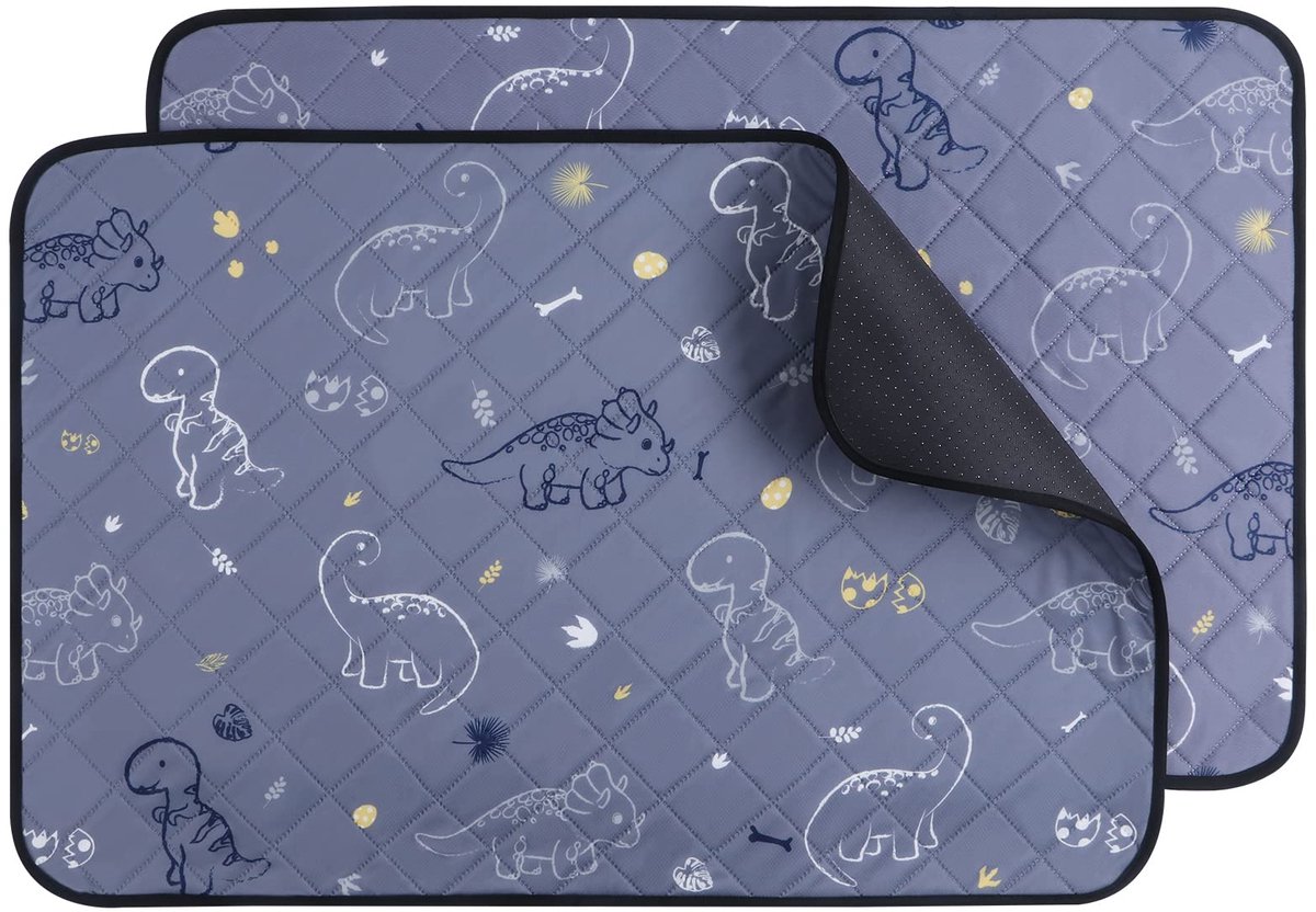 Wasbare plaspads voor honden, 2-pack waterdichte en antislip werpkussens, herbruikbare wasbare puppy zindelijkheidstraining pads met snelle absorptie voor box FC013 (Grijze Dinosaurus, 60*90
