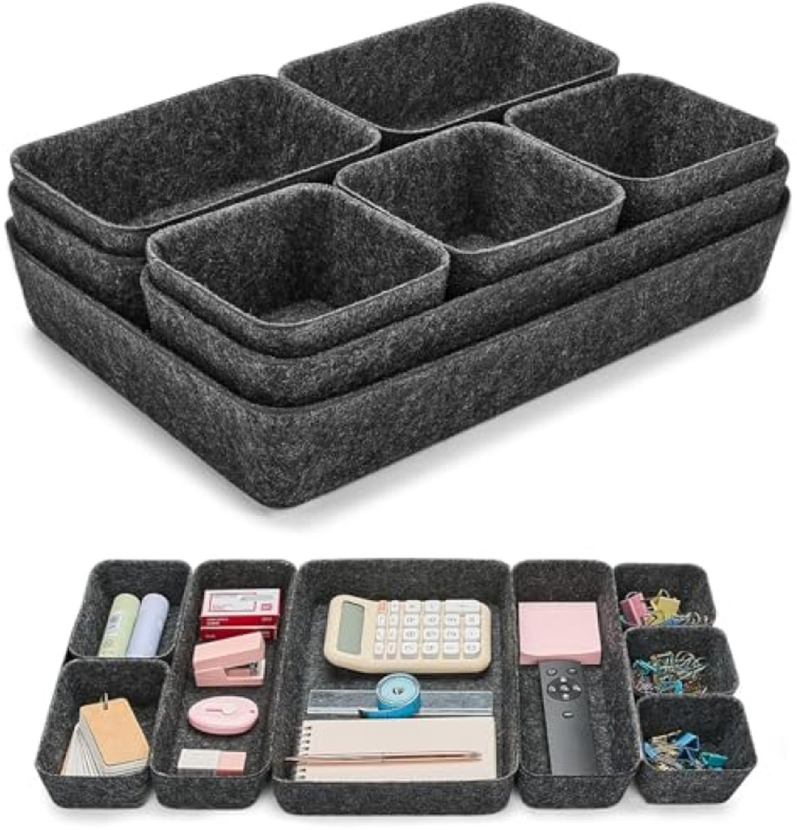 Huis Geluk Lade Organizer Vilt – Set van 8 Opbergbakjes (4 Maten) voor Kast, Bureau & Kantoor