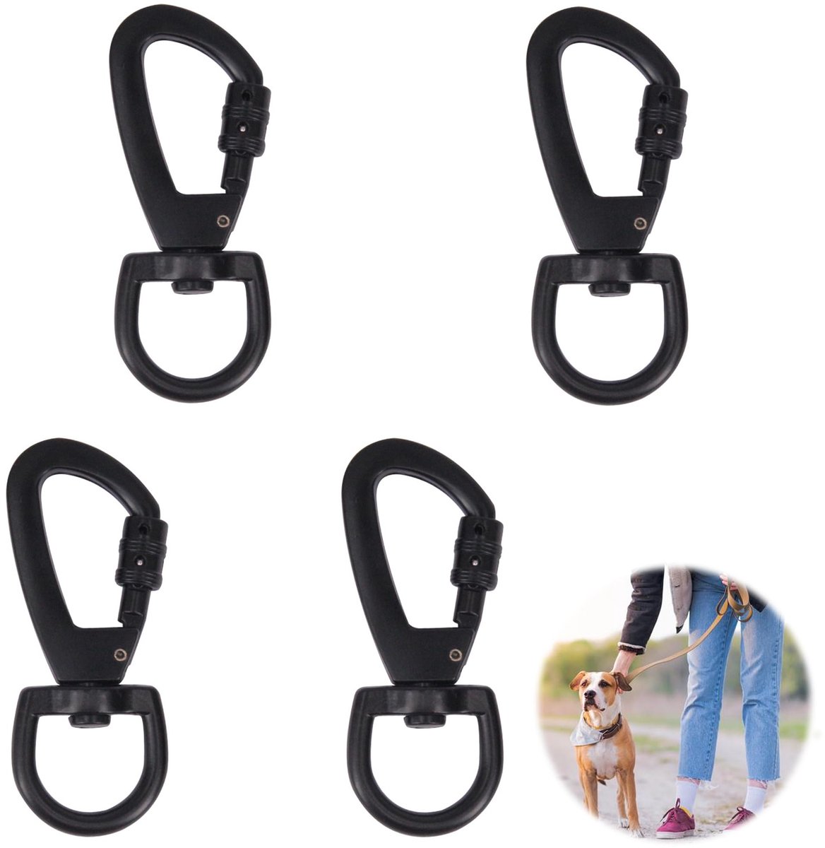4 stuks haken met draaischarnier voor hondenhalsband, draaibare karabijnhaak met schroefsluiting, multifunctionele draaibare karabijnhaak, robuuste wervel klikkarabijnhaak, voor sleutels