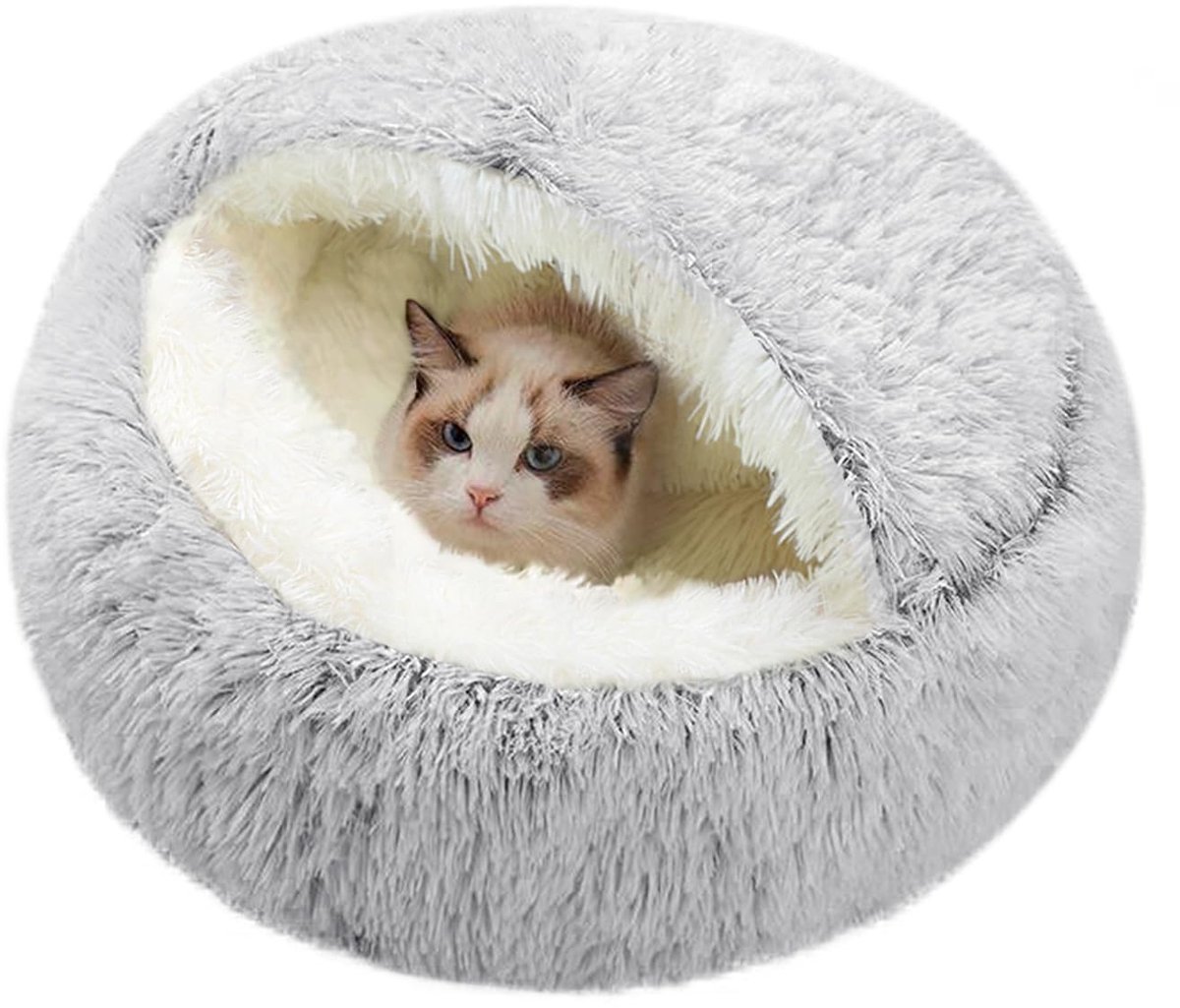 kattenbed, donutvormig knuffelnest, warm zacht pluche honden- / kattenkussen met gezellige spons, antislip bodem voor kleine, middelgrote huisdieren om te dutten of binnen te slapen (plush p