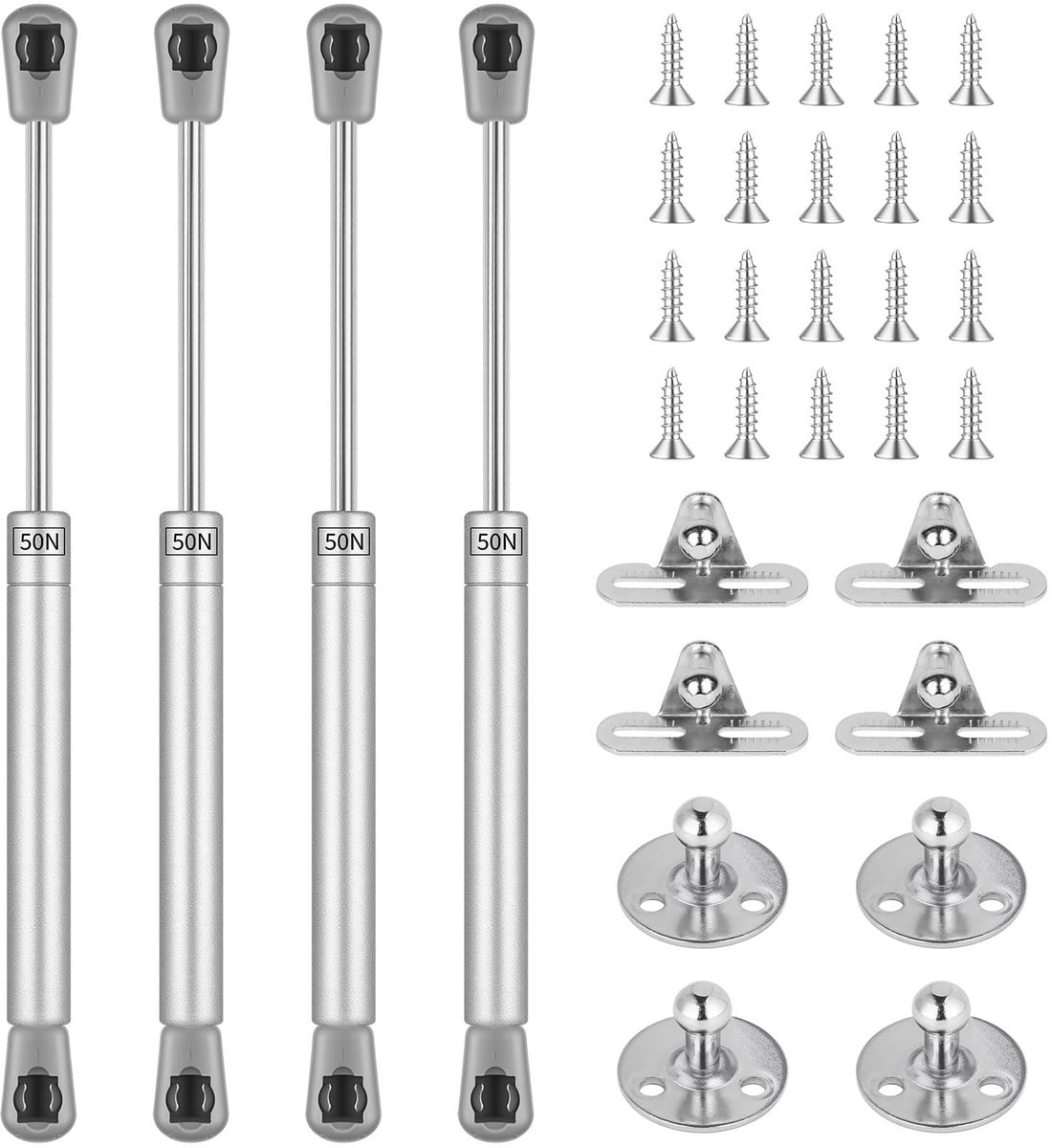 4 stuks, 50 N, hydraulische gasveer, zachte sluiting, met schroeven en bevestigingsdelen, meubelschokdempers, voor kastdeuren, keukenmeubels