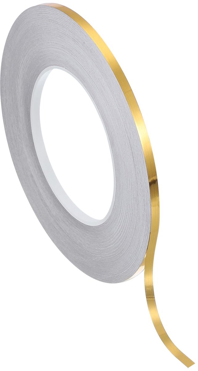 Metallic polyesterfolietape, 5 mm x 50 m, geborsteld goudkleurig metallic decoratief tape, spiegelglans tape, gebruikt voor het accentueren van details, het decoreren van muren, maritieme decoratie en muuroppervlakken.