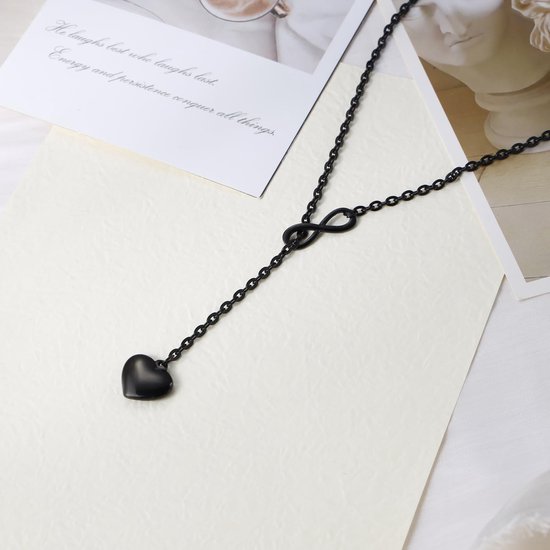 Y Lariat Ketting Dames Zwart Roestvrij Staal Slip Chain Ketting Gelaagde Slanke Verstelbare Choker Hart Y-vormige Costume Sieraden Ketting — afbeelding 4