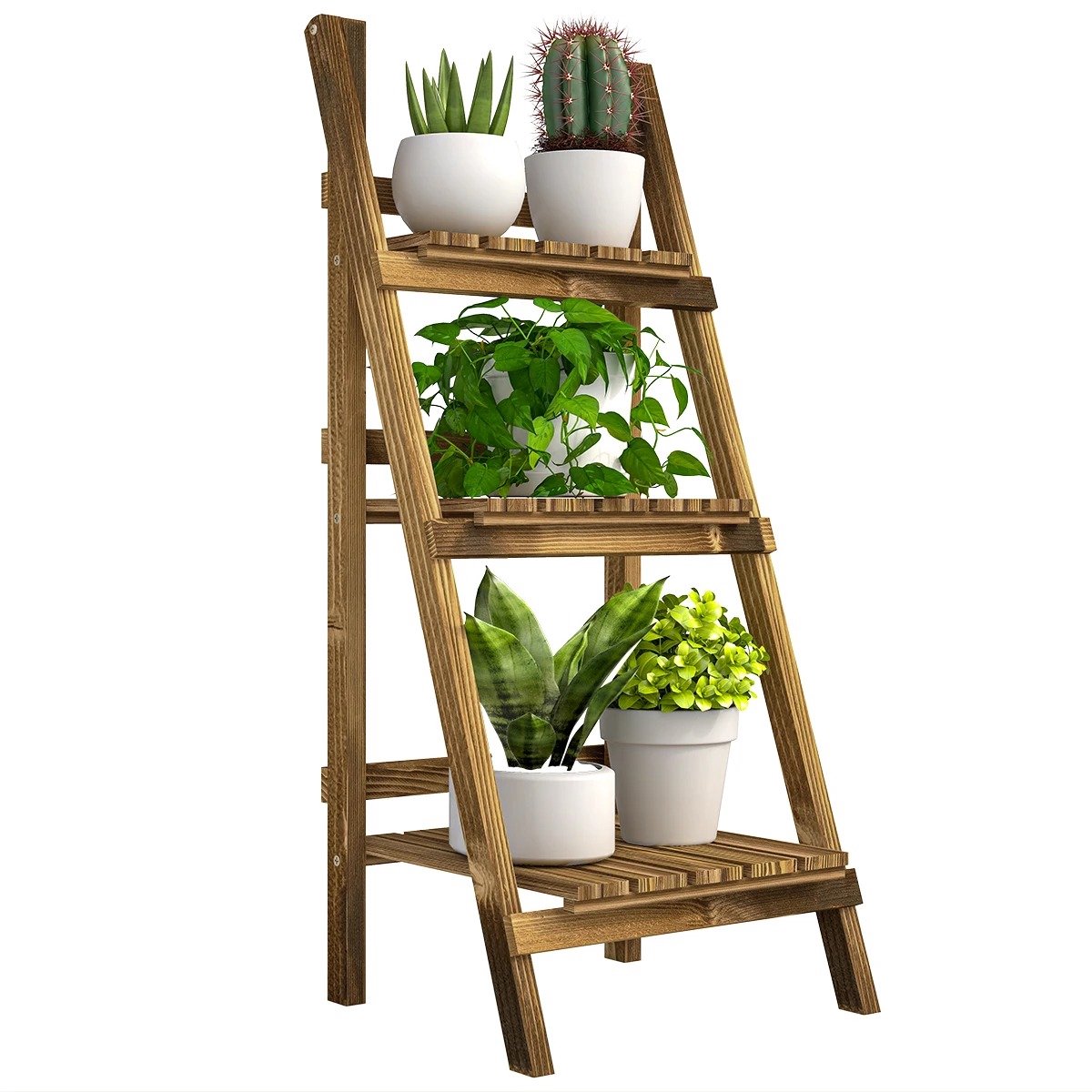 Atlasyx plantenstandaard - Plantenrek - Platenkast - Platenhouder - Bloempot standaard - Opvouwbaar - 60 x 37 x 93 cm - Naturel kleur