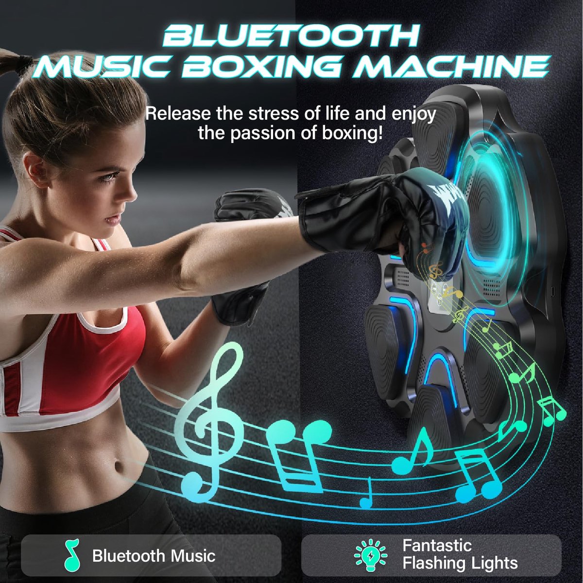 SnelShoppen - Gofimyee Muziek Boksmachine met LED, Bluetooth, Bokshandschoenen, Tellingmodus, 9 Snelheidsmodi voor Volwassenen en Kinderen, Ideaal voo