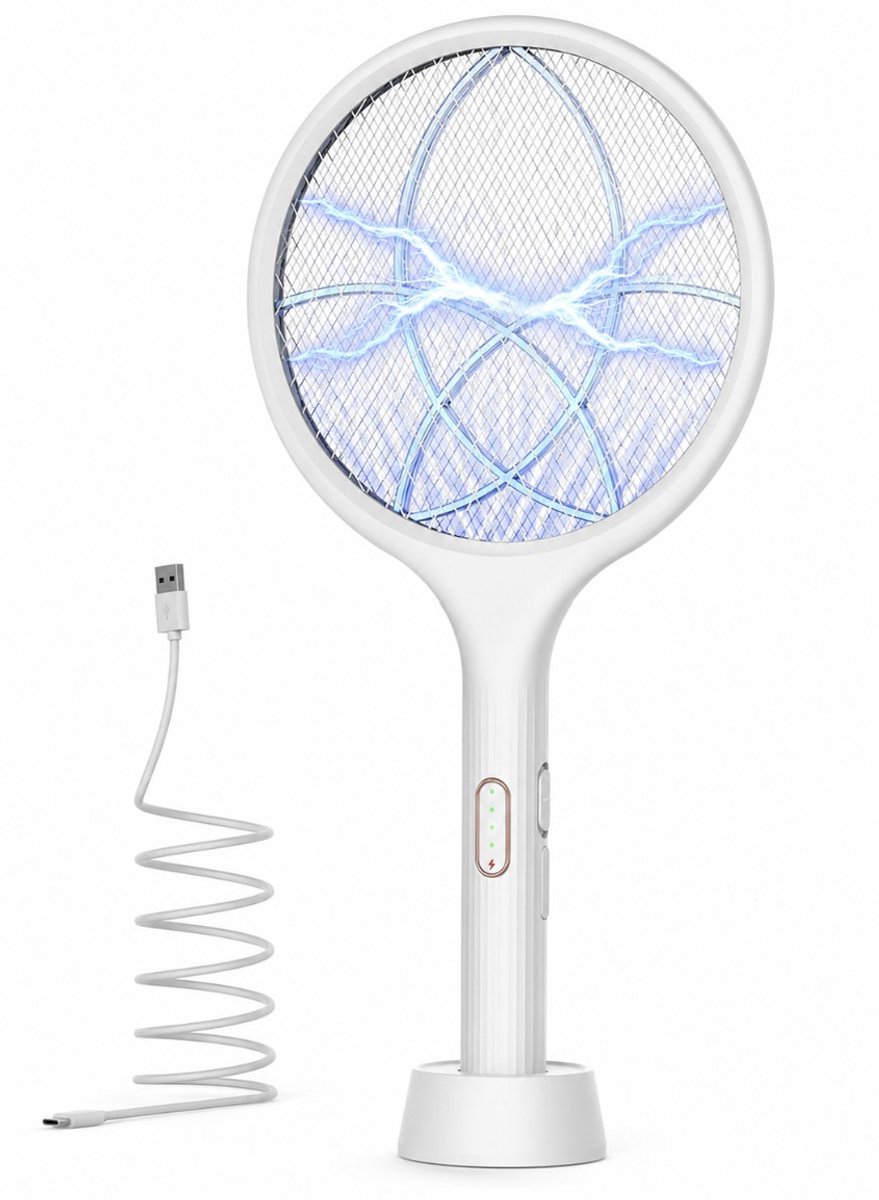 BSS® Elektrische Vliegenmepper 4000V – 2-in-1 Muggenmepper met UV-Lichtval – Oplaadbaar – USB-C – Wit