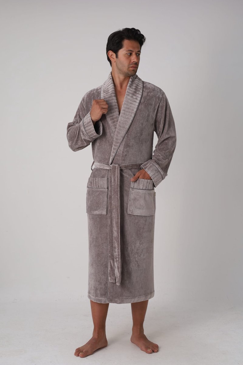 Heren Velours Badjas Paul/ Grijs / XXXXL