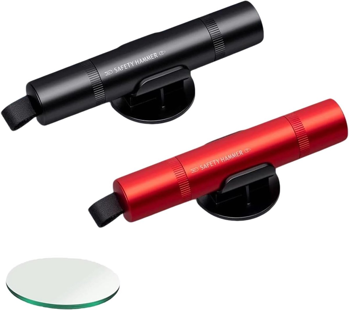2-in-1 noodontsnappingsgereedschap - Set van 2 - Veerbelaste veiligheidshamer en gordelsnijder - Autoruitbreker - Met sleutelhanger en houder - Draagbaar overlevingsgereedschap voor auto's en vrachtwagens (zwart en rood)