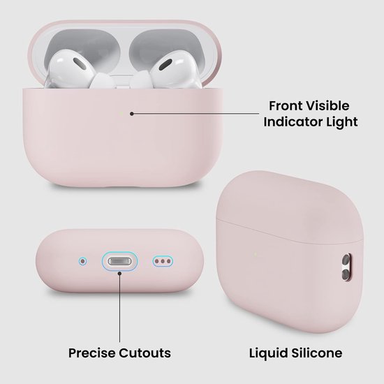Compatibel met Airpods Pro 2 Hoesje (2022), Beschermende Vloeibare Siliconen Hoesje Cover voor Airpods Pro 2e Generatie met Nekkoord Zachte Huid Voorkant LED Zichtbaar-Roze van compatibel — afbeelding 3