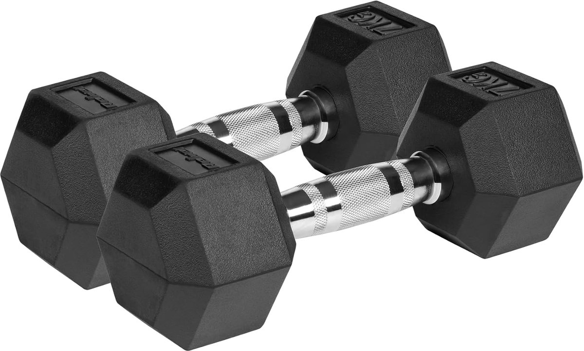 SnelShoppen - Halters Gietijzer Rubber HEX 2x7 kg - Fitness Gewichten voor Thuis - Sport en Training - Ideaal voor Krachttraining en Conditie - Zwart
