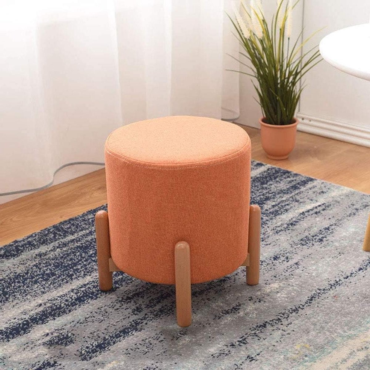 Voetkruk Rond - Ottomaan Poef - Voeten Rusten - Gestoffeerd Schuim - 30x30x28cm - Oranje