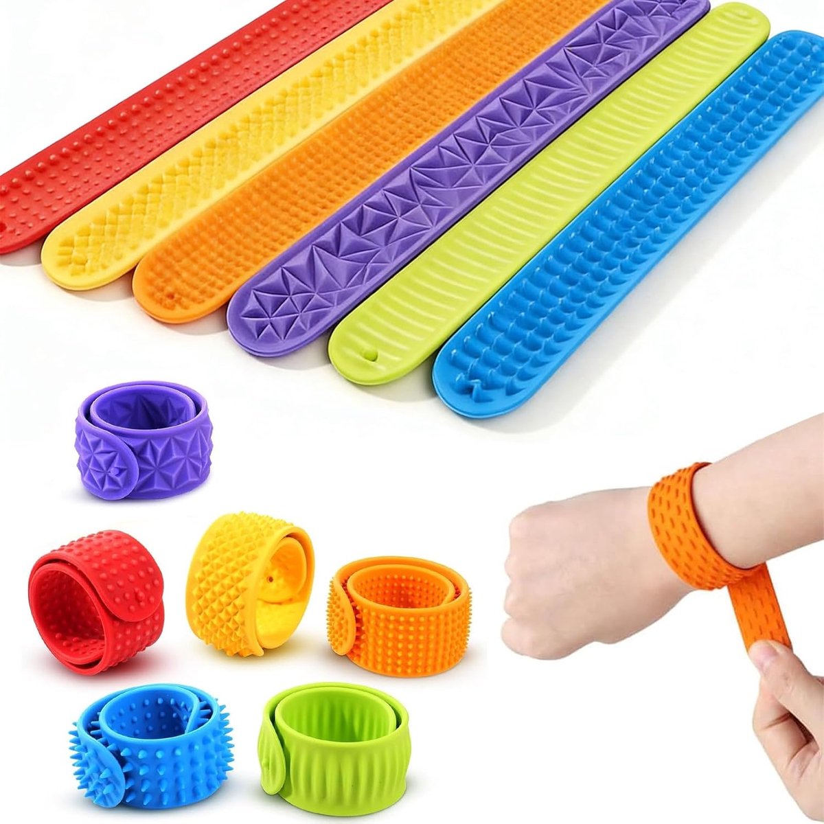 Toys Armbandset: 6 stuks sensorische armbanden van siliconen voor stressvermindering en ADHS ondersteuning. Draagbaar kalmerend speelgoed voor kinderen en volwassenen