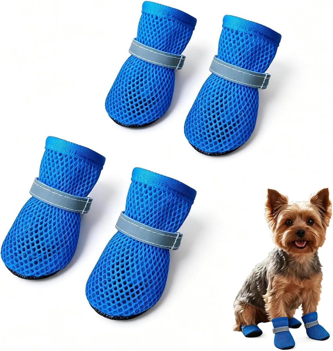 Schoenen, zomer, pootbescherming, ademende hondenschoenen, zomer, hittebescherming voor poten, antislip hondenlaarzen, mesh, pootbescherming voor honden, outdoor en binnen, blauw, L