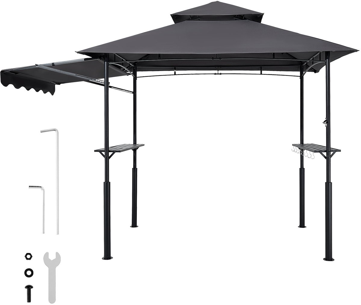 Grillpaviljoen 2430x1500x500mm, Overkapping voor Buitenbarbecues, 2-Laags Bbq-Paviljoen met Dubbel Dak en Zijluifel, Geschikt voor Terras, Tuin en Erf