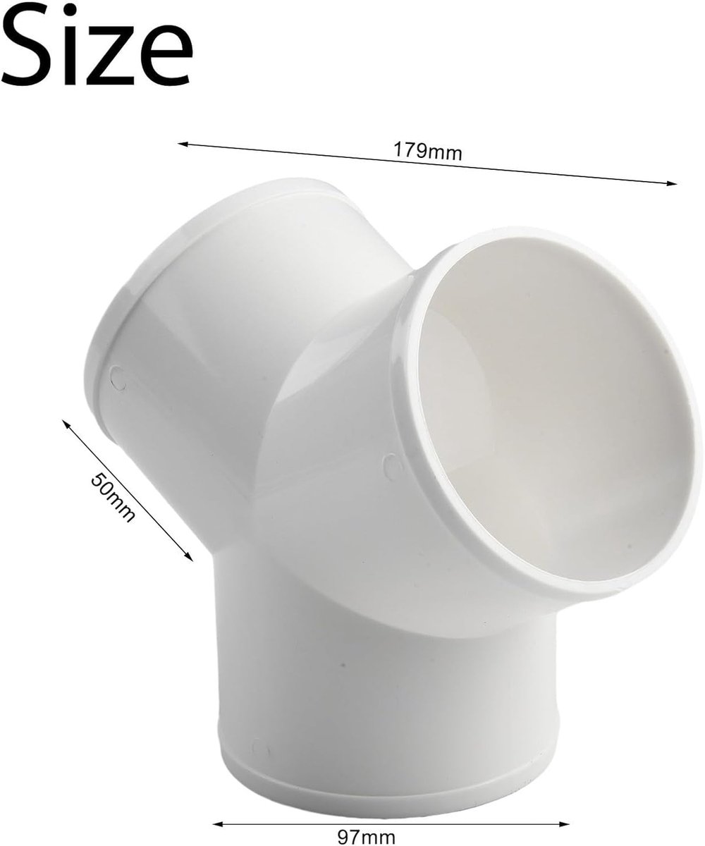 100 mm verbindingsstuk voor ventilatiekanaal, 3-wegs slangconnector adapter T/Y-vorm ABS kunststof kanaalbuis splitter voor badkamer afzuigventilator (Y-vorm 100 mm)