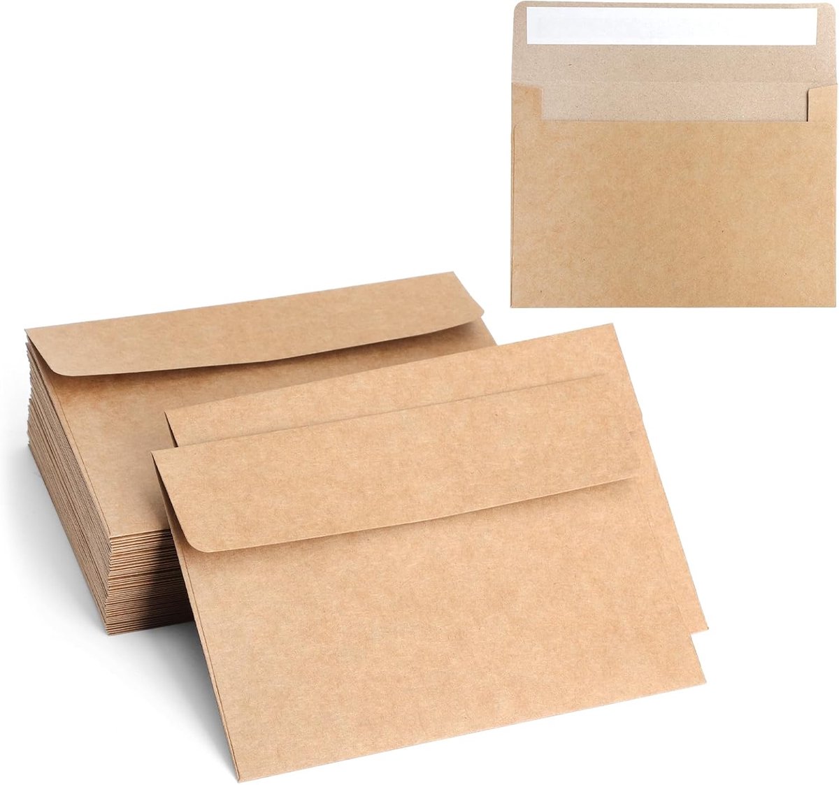 C6, dik papier, 100 stuks, 114 x 162 mm, zonder venster, bruin en milieuvriendelijk, klevend met verwijderbare strip