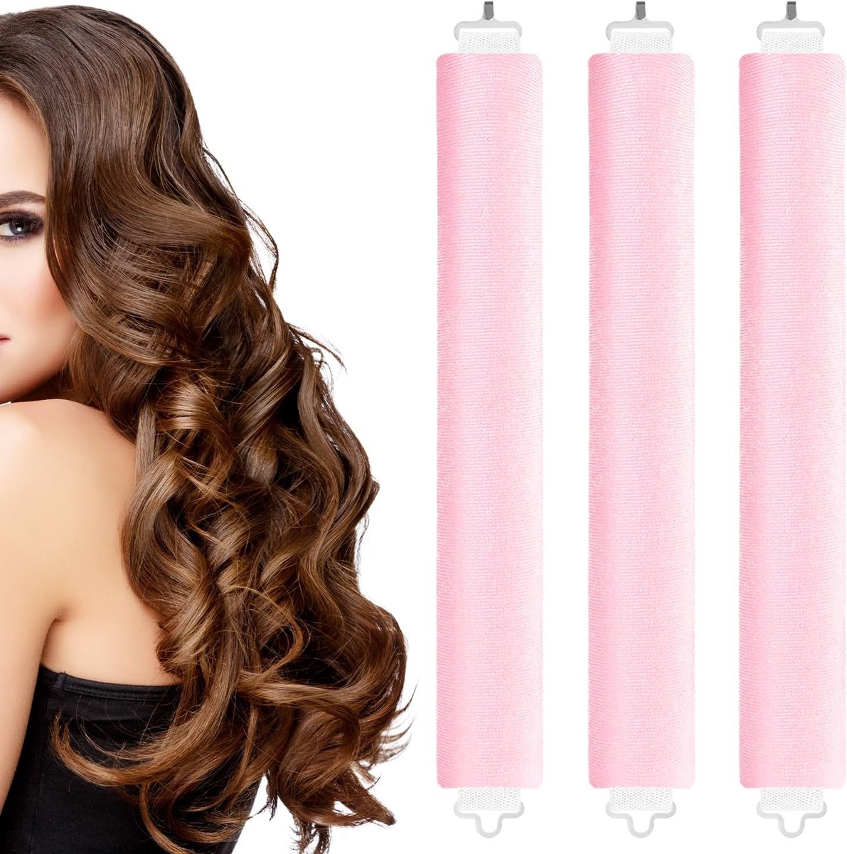 Krulspelden hoofdband haarkrulspelden geen warmte hitteloze haarkruller hitteloze klapstaven doe-het-zelf haarstylingapparaten voor golvend kort lang haar (roze)