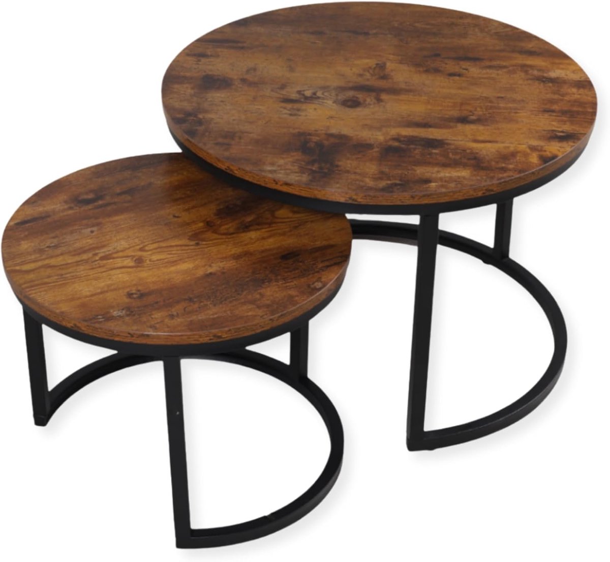 Salontafel Set Rond - Antieke Ronde Houten Tafelset - Grote Tafel 58x40cm, Kleine Tafel 43x33cm - Hout