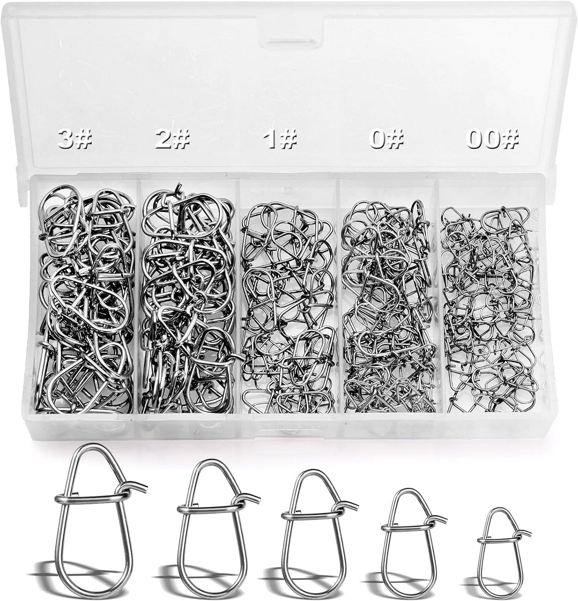 200 stuks/5 Maten Duo Lock Zeevis Gourd Pin Clip 3# 2# 1# 0# 00# Snelle Wissel Lokken Clips Zeevis Snap Clips Visgerei voor Bas Lokken, Wartels & Lijnconnectoren