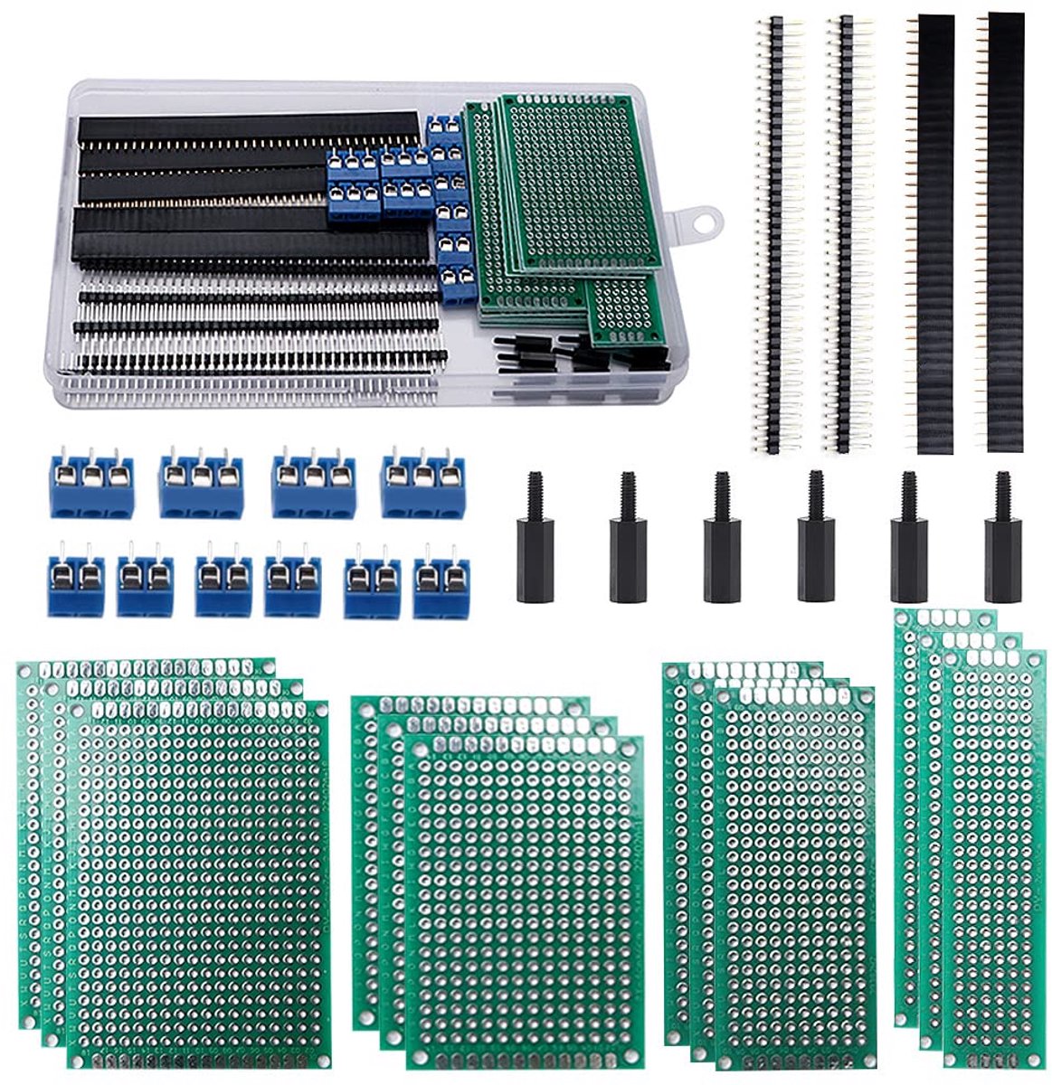 46 Stuks Printplaat Sets, 12 Stuks Dubbelzijdige Printplaat Prototype Printplaat, 12 Stuks Mannelijke/Vrouwelijke Kopconnector, 10 Stuks 2/3Pins Schroefaansluiting, 12 Stuks Nylon Kolom