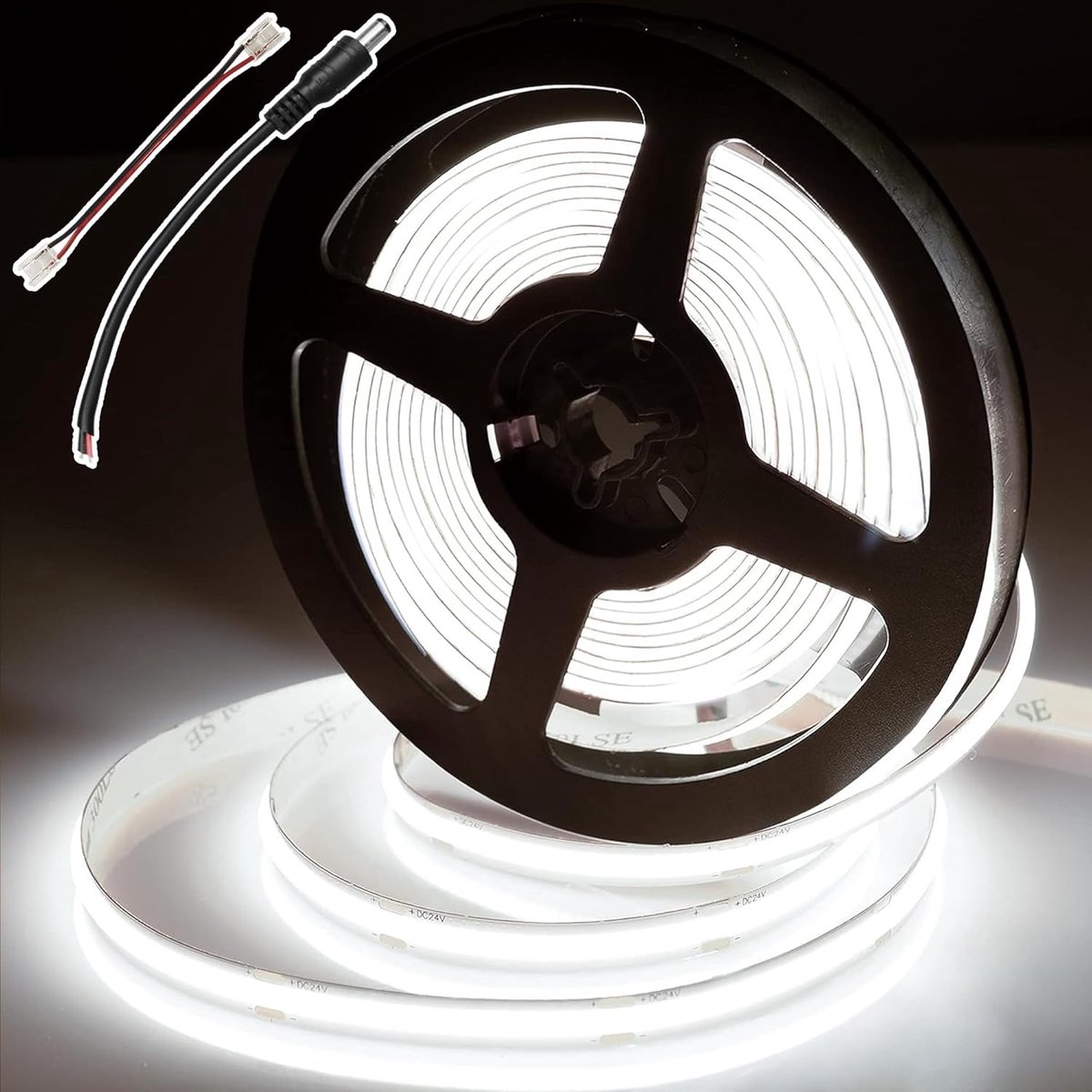 12V COB LED Strip 5m, 480 LED's/m Koel wit LED Strip, 8mm, 9w/m, CRI 92, zelfklevende lichtstrip voor indirecte verlichting van slaapkamers of keukens (zonder voeding), 6000k