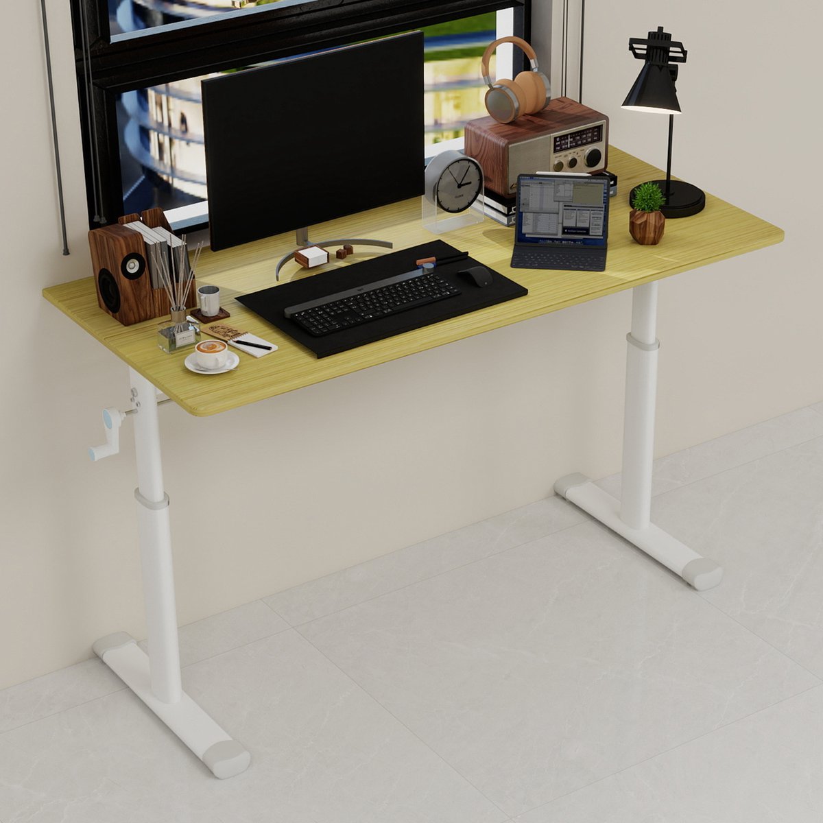MODENUIT Bureau - Handmatig Verstelbaar Zit Sta Bureau - Voor Thuiswerk En Studie - Hout En Metaal - 120x60 cm