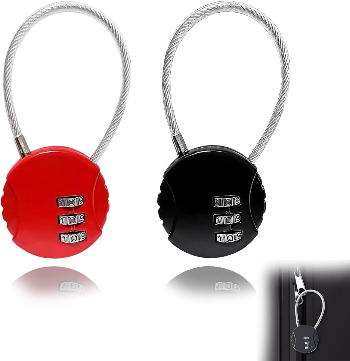 Set van 2 cijfersloten, 3-cijfers, kofferslot en hangslot met cijfercode, schattig hartdesign, slot voor koffers, rugzakken, kluisjes, tassen en bagage (rond)