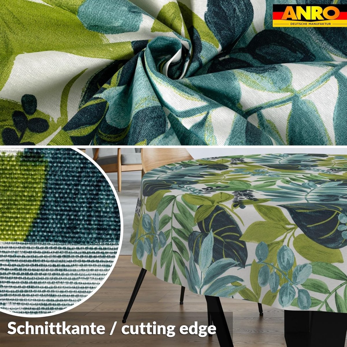 Afwasbaar tafelzeil, lotuseffect, onderhoudsvriendelijk, van katoen, polyester, vuilafstotend, outdoor, tuintafelkleed, tropisch, rond, 140 cm