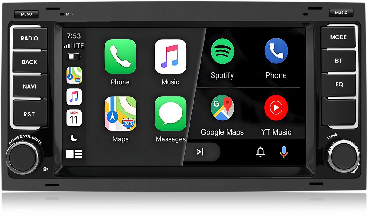 Cestovet Autoradio - Geschikt voor Volkswagen VW T5 Transporter Touareg - 2+64GB met Carplay en Android Auto - 2-DIN radio - met 7-inch scherm - navigatiesysteem - Bluetooth USB FM RDS