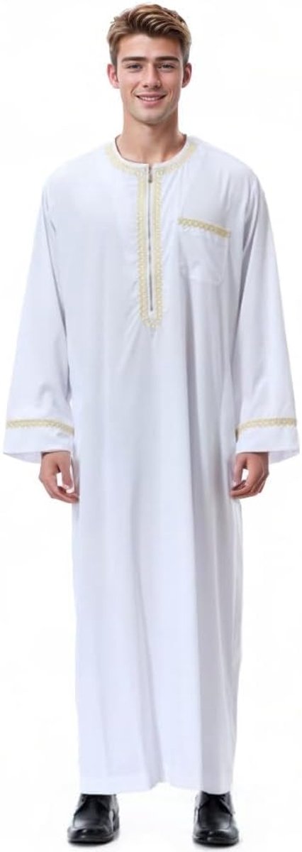 Midden-Oosten Arabische Heren Gewaad Moslim Kaftan Kleding V-hals Thobe Arabische Moslim Vrijetijdskleding