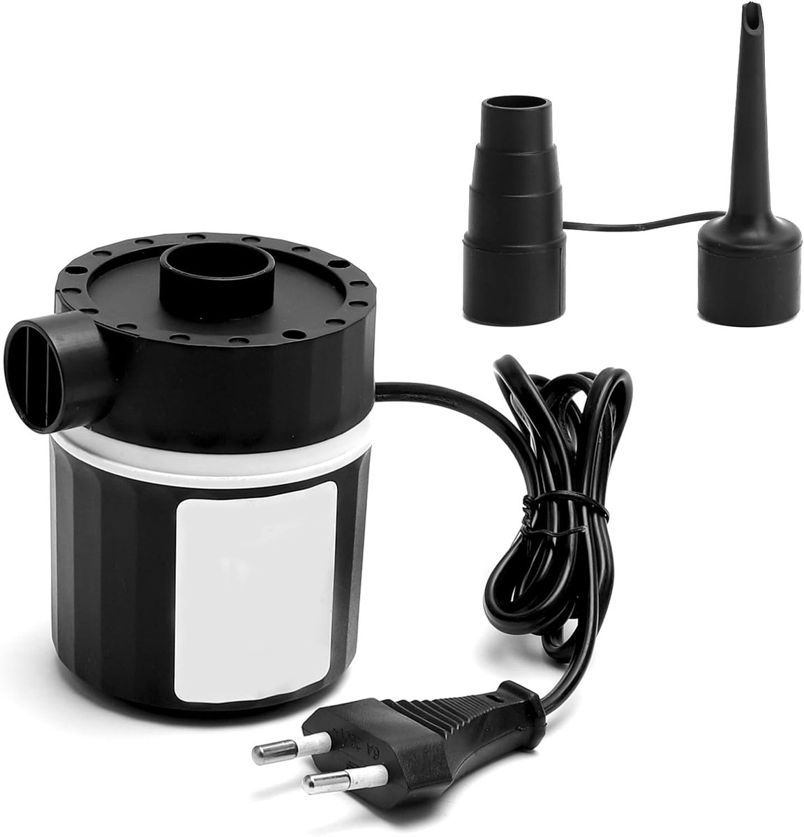 Elektrische luchtpomp voor luchtmatras, 2-in-1 opblazen en leeglopen, elektrische pomp, luchtmatras, pomp, elektrisch met 3 sproeiers, pomp voor camping, isomat, rubberboot, vacuümzakken