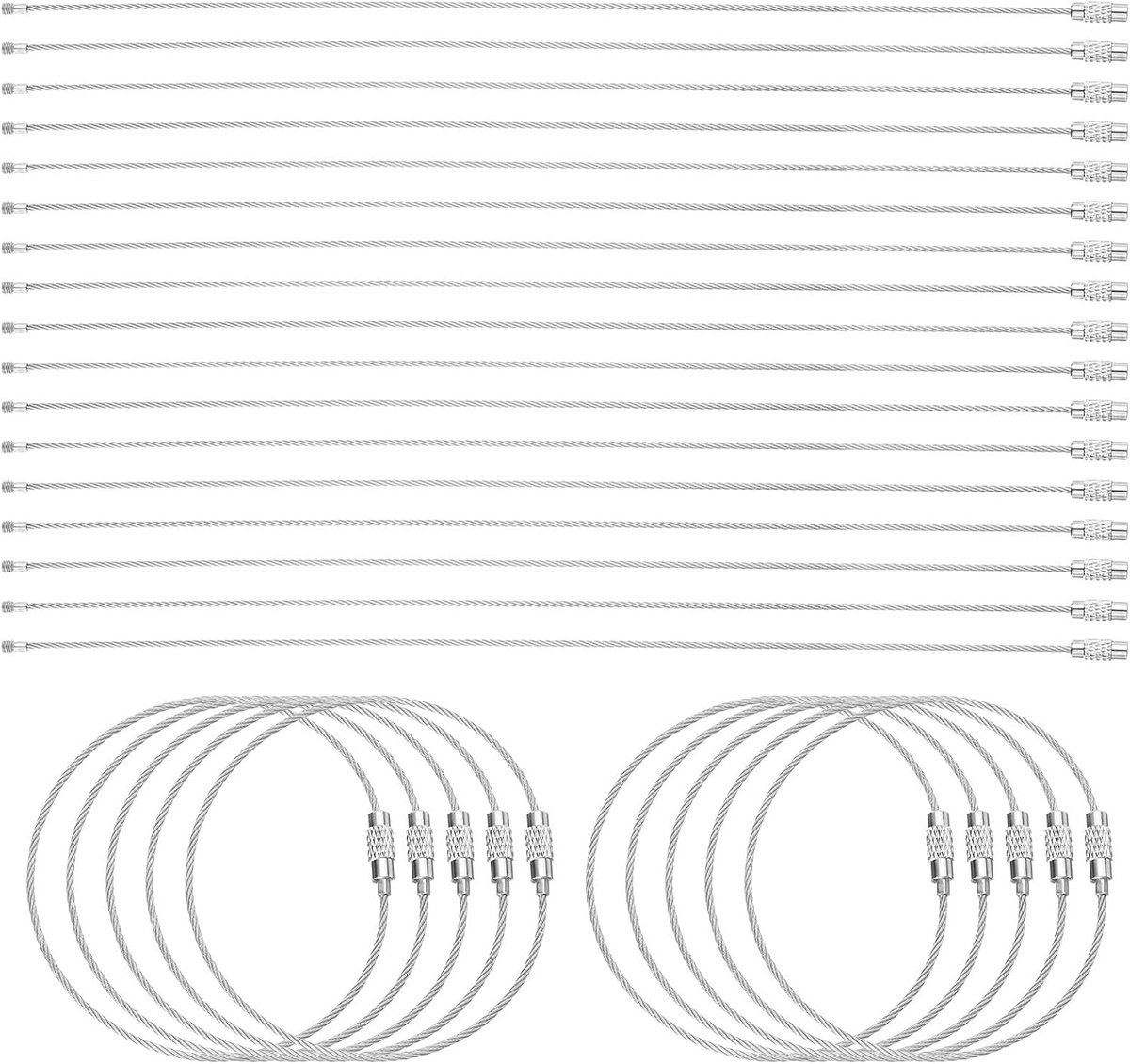 50 stuks kabelsleutelhangers van draad, 25,4 cm, met kunststof coating, 1,5 mm, met kunststof ommantelde sleutelring van roestvrij staal, voor het ophangen van etiketten, bagage, sleutels