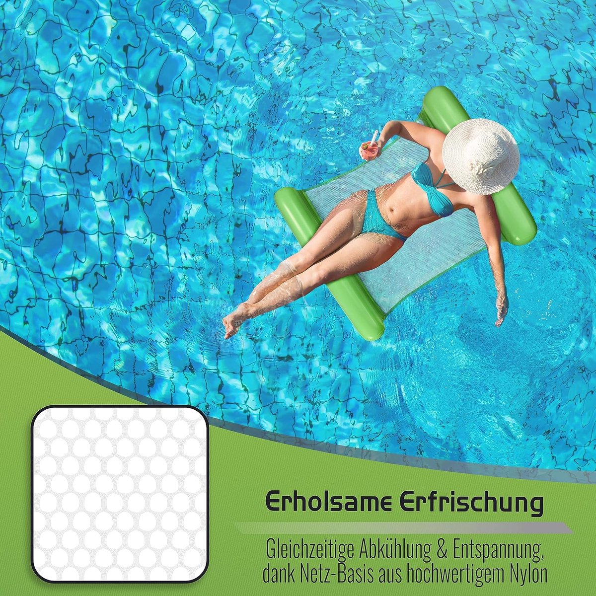 opblaasbare hangmat voor volwassenen, waterspeelgoed kinderen, luchtmatras, water, watermatras, relaxmat, waterhangmat, zwembadfeest (groen)