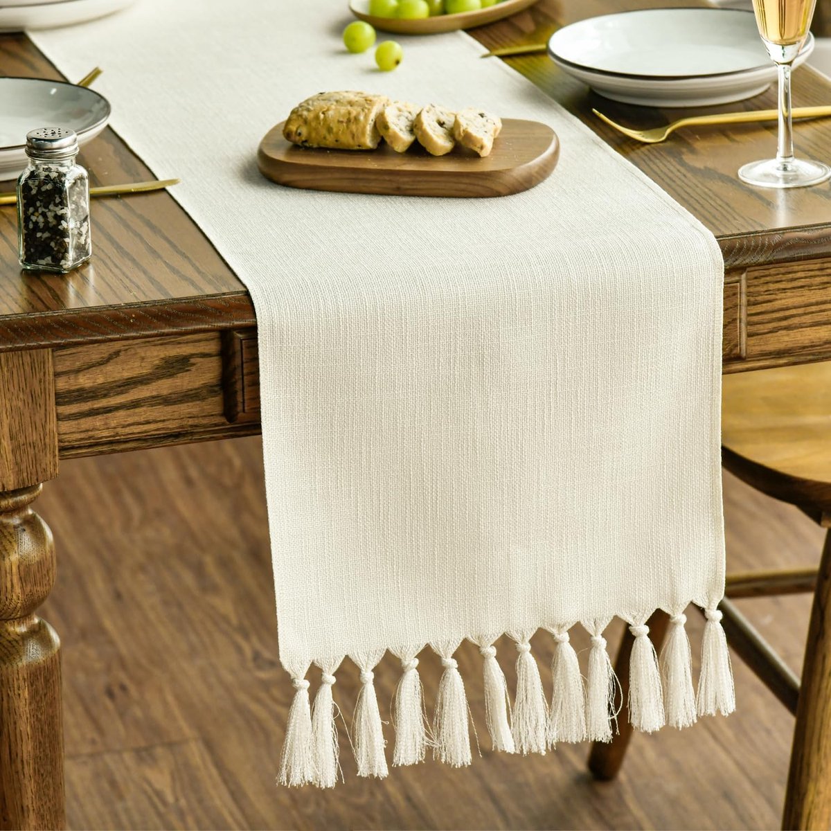 Mode Beige Boho Plattelands Rustiek Boerderij Taselloper, 33x183 cm Lente Keuken Eettafeldecoratie Bruiloft Vakantie Feest Decor