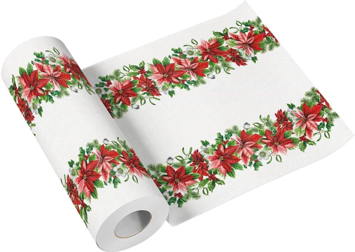 - Airlaid Tafelloper (40 x 2400 cm) I Voor een Vrolijke Kerst en Winter Wonderland Kerstfeestl I Tafelversiering Elegant Tafellint I Glory Poinsettia